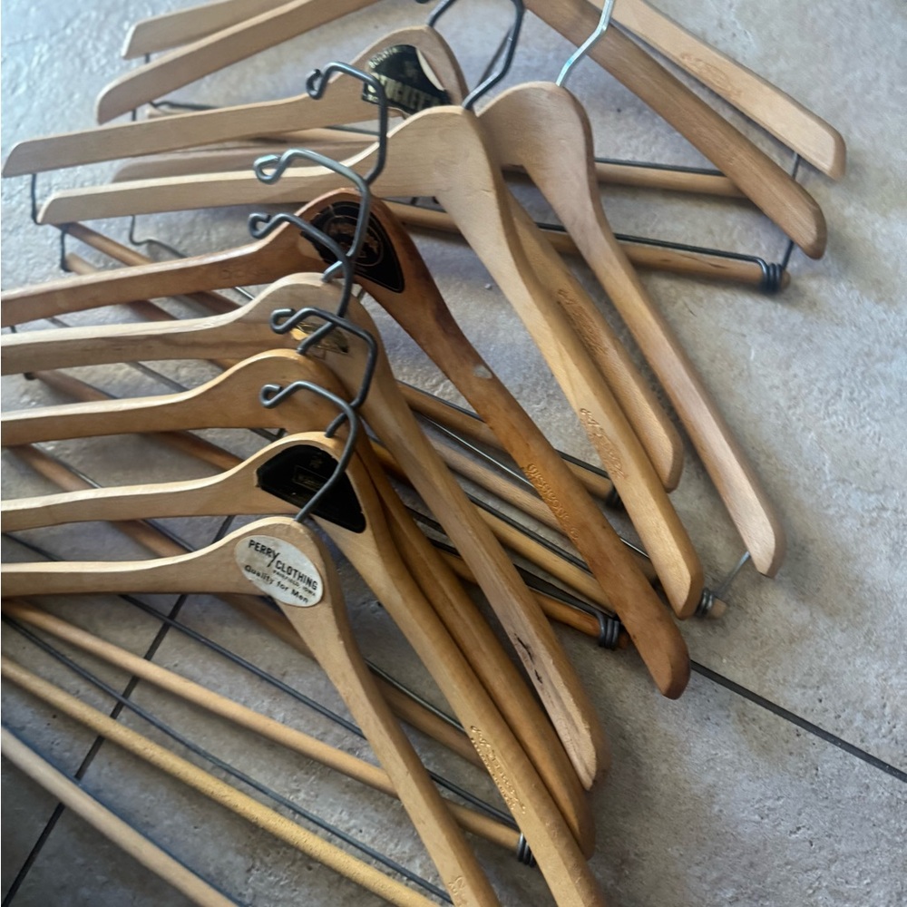 Mid century vintage Wood Clothes Hangers Pants Shirts Lot Of 10
